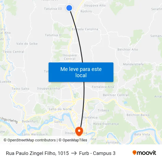 Rua Paulo Zingel Filho, 1015 to Furb - Campus 3 map