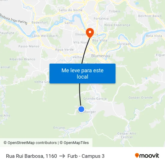 Rua Rui Barbosa, 1160 to Furb - Campus 3 map