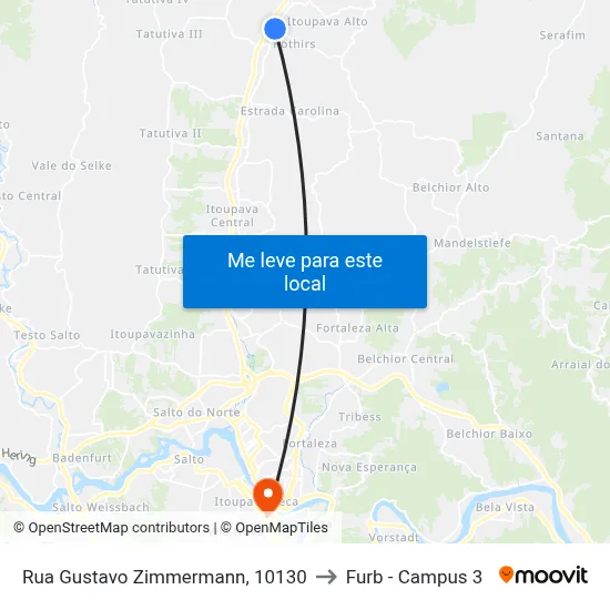 Rua Gustavo Zimmermann, 10130 to Furb - Campus 3 map