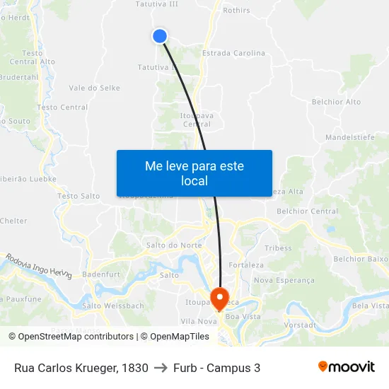 Rua Carlos Krueger, 1830 to Furb - Campus 3 map