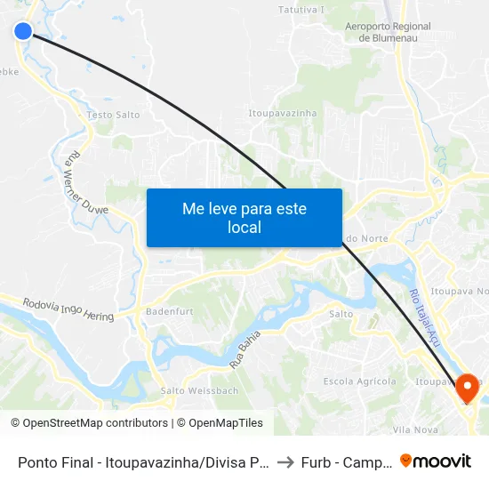 Ponto Final - Itoupavazinha/Divisa Pomerode to Furb - Campus 3 map