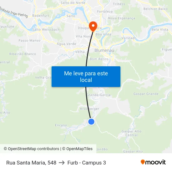Rua Santa Maria, 548 to Furb - Campus 3 map