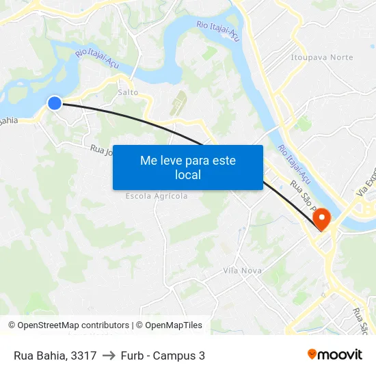 Rua Bahia, 3317 to Furb - Campus 3 map