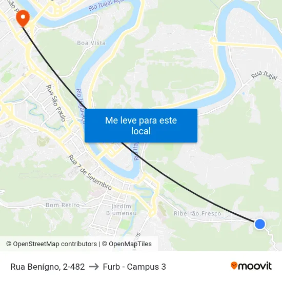 Rua Benígno, 2-482 to Furb - Campus 3 map