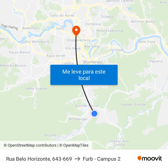 Rua Belo Horizonte, 643-669 to Furb - Campus 2 map