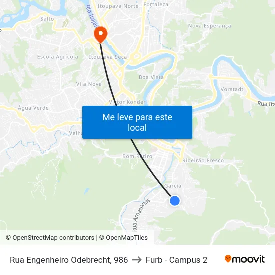 Rua Engenheiro Odebrecht, 986 to Furb - Campus 2 map