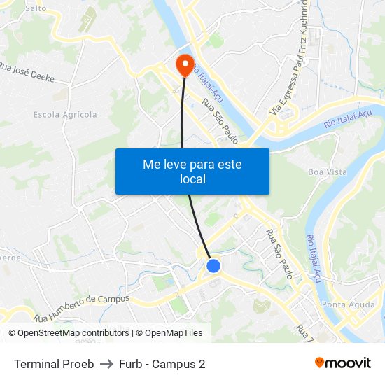 Terminal Proeb to Furb - Campus 2 map