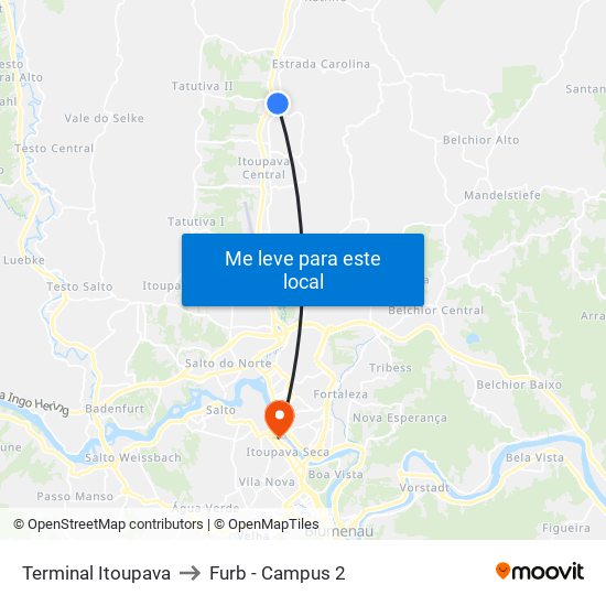 Terminal Itoupava to Furb - Campus 2 map