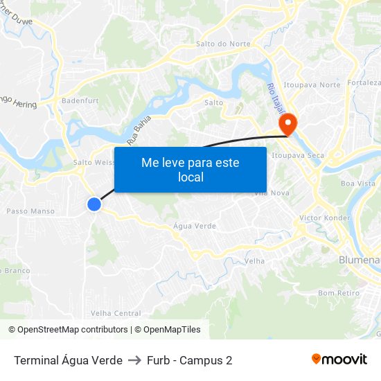 Terminal Água Verde to Furb - Campus 2 map