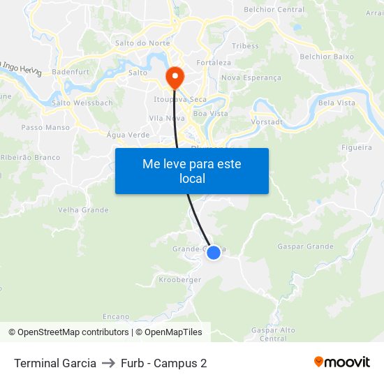 Terminal Garcia to Furb - Campus 2 map