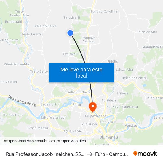 Rua Professor Jacob Ineichen, 5548 to Furb - Campus 2 map