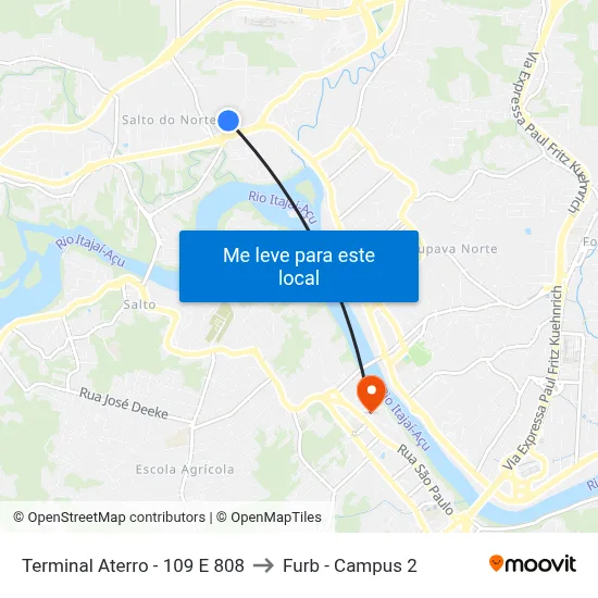 Terminal Aterro - 109 E 808 to Furb - Campus 2 map