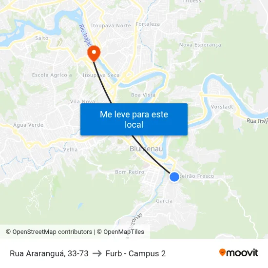Rua Araranguá, 33-73 to Furb - Campus 2 map