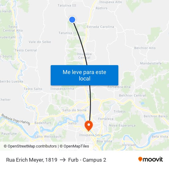 Rua Erich Meyer, 1711 to Furb - Campus 2 map