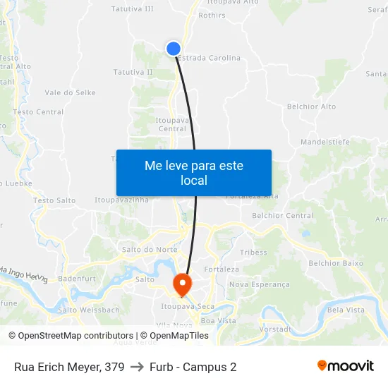 Rua Erich Meyer, 379 to Furb - Campus 2 map