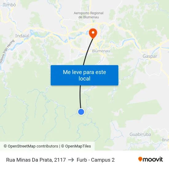 Rua Minas Da Prata, 2117 to Furb - Campus 2 map