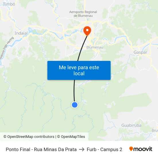 Ponto Final - Rua Minas Da Prata to Furb - Campus 2 map