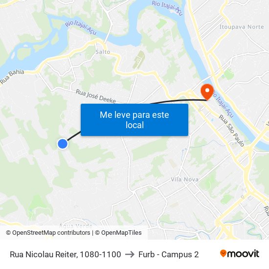 Rua Nicolau Reiter, 1080-1100 to Furb - Campus 2 map
