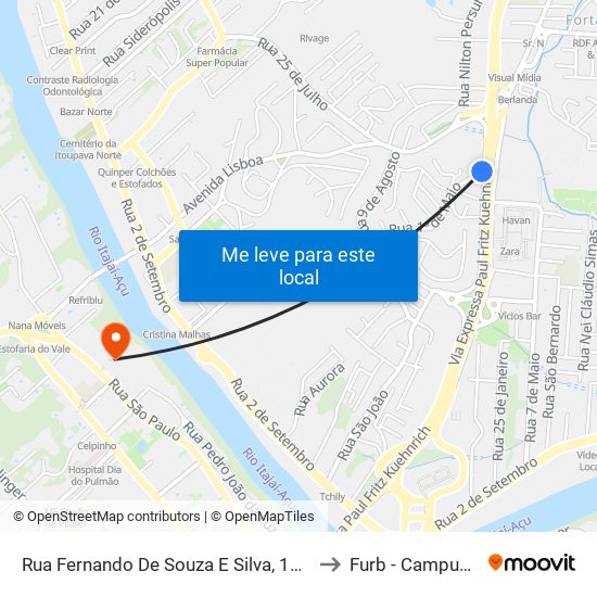 Rua Fernando De Souza E Silva, 1481 to Furb - Campus 2 map