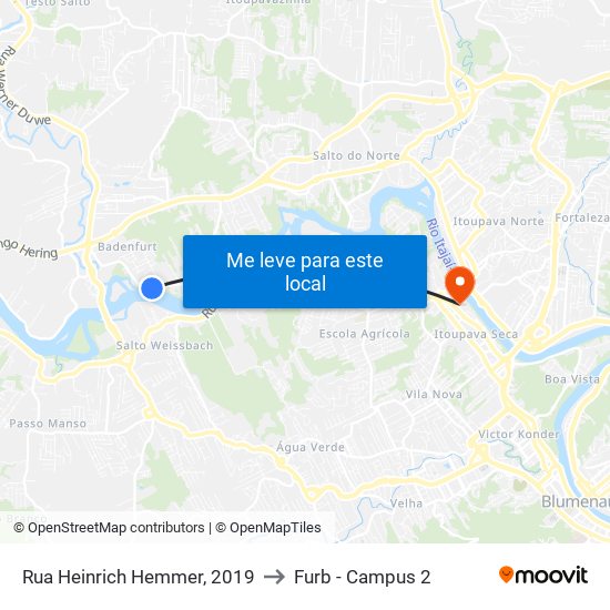 Rua Heinrich Hemmer, 2019 to Furb - Campus 2 map