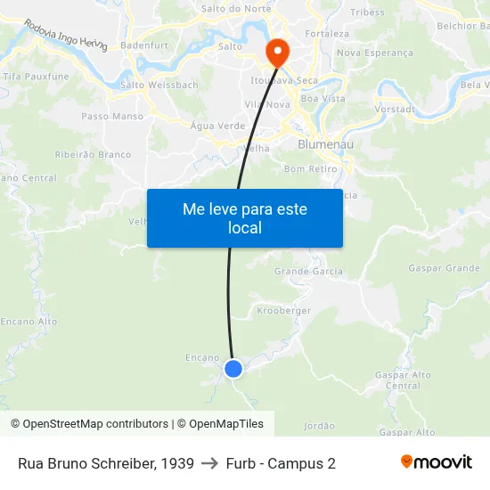 Rua Bruno Schreiber, 1939 to Furb - Campus 2 map