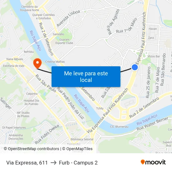 Via Expressa, 611 to Furb - Campus 2 map