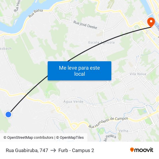 Rua Guabiruba, 747 to Furb - Campus 2 map