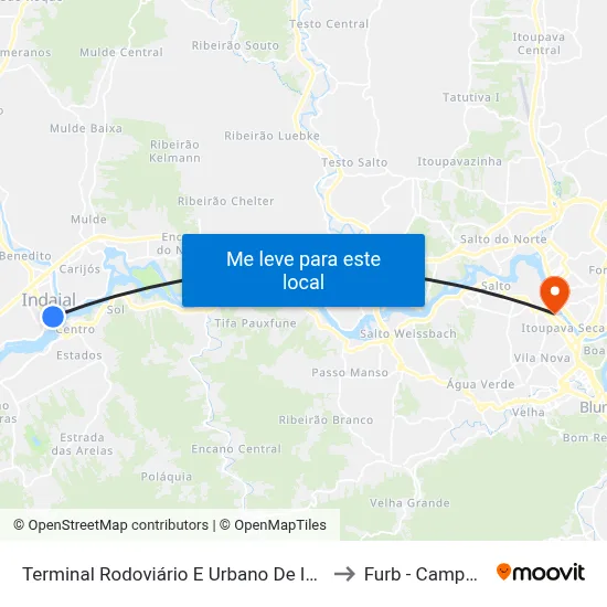 Terminal Rodoviário E Urbano De Indaial to Furb - Campus 2 map
