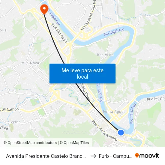 Avenida Presidente Castelo Branco, 504 to Furb - Campus 2 map