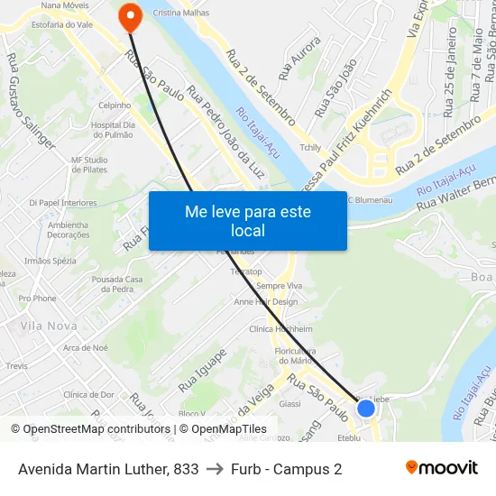 Avenida Martin Luther, 833 to Furb - Campus 2 map