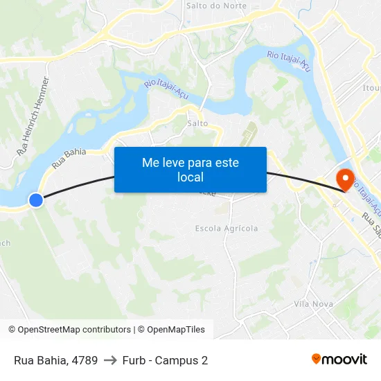 Rua Bahia, 4789 to Furb - Campus 2 map