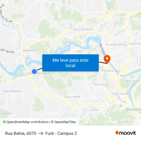 Rua Bahia, 6070 to Furb - Campus 2 map