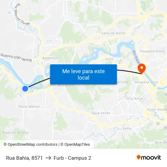 Rua Bahia, 8571 to Furb - Campus 2 map