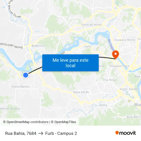 Rua Bahia, 7684 to Furb - Campus 2 map