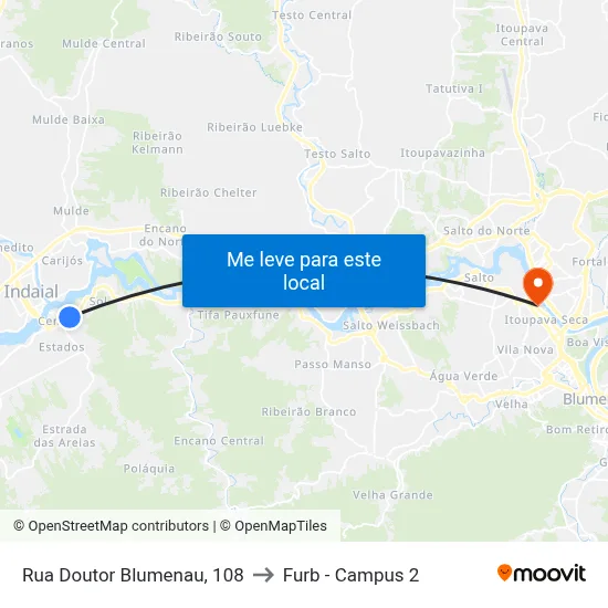 Rua Doutor Blumenau, 108 to Furb - Campus 2 map