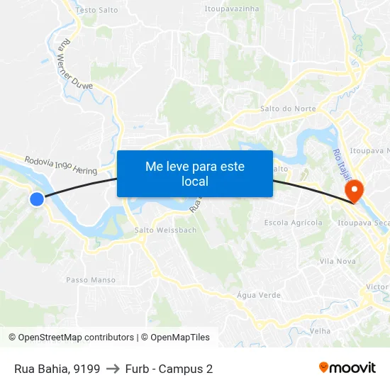Rua Bahia, 9199 to Furb - Campus 2 map