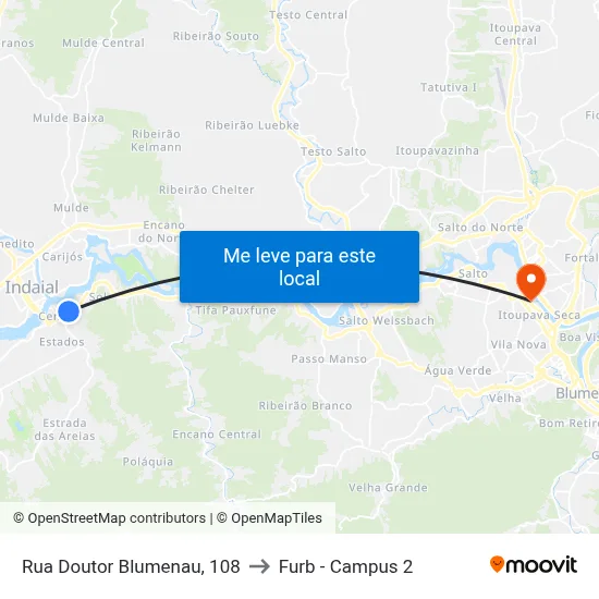 Rua Doutor Blumenau, 108 to Furb - Campus 2 map