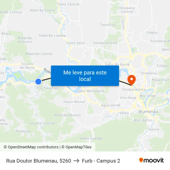Rua Doutor Blumenau, 5260 to Furb - Campus 2 map