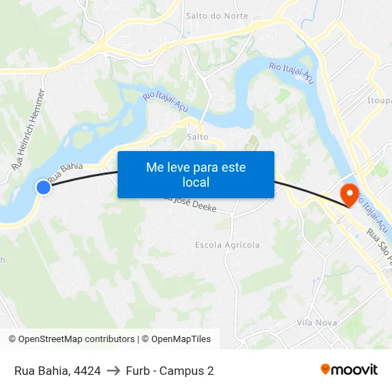 Rua Bahia, 4424 to Furb - Campus 2 map