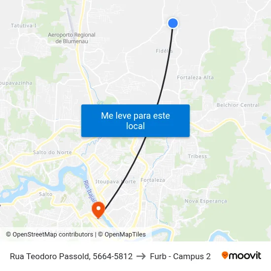 Rua Teodoro Passold, 5664-5812 to Furb - Campus 2 map