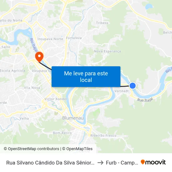 Rua Silvano Cândido Da Silva Sênior, 652-772 to Furb - Campus 2 map