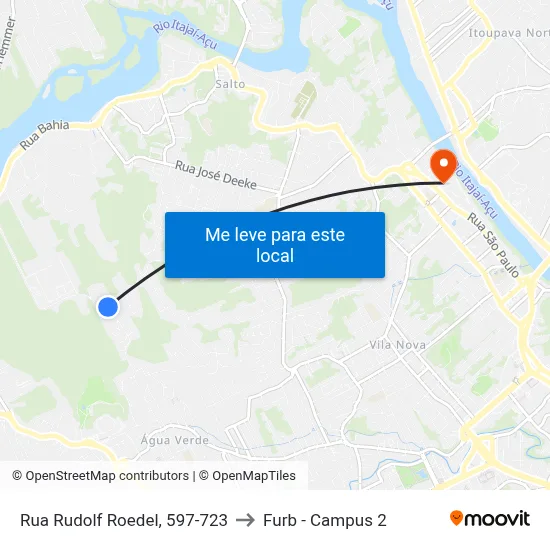 Rua Rudolf Roedel, 597-723 to Furb - Campus 2 map