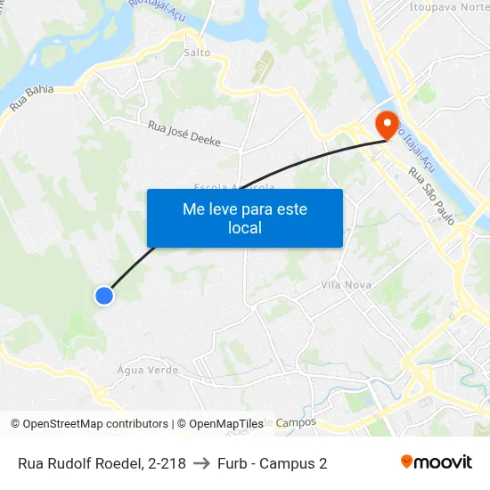 Rua Rudolf Roedel, 2-218 to Furb - Campus 2 map