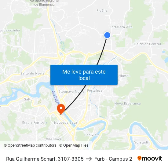 Rua Guilherme Scharf, 3107-3305 to Furb - Campus 2 map