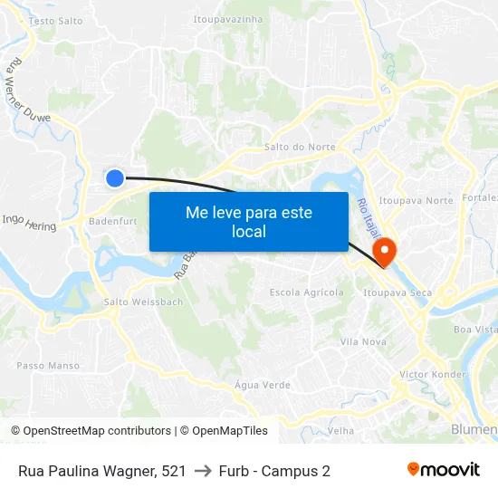 Rua Paulina Wagner, 521 to Furb - Campus 2 map