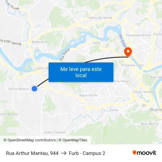 Rua Arthur Mantau, 944 to Furb - Campus 2 map