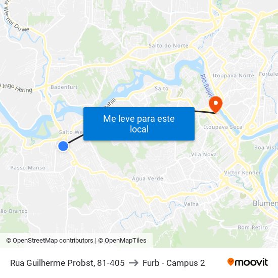 Rua Guilherme Probst, 81-405 to Furb - Campus 2 map