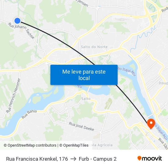 Rua Francisca Krenkel, 176 to Furb - Campus 2 map