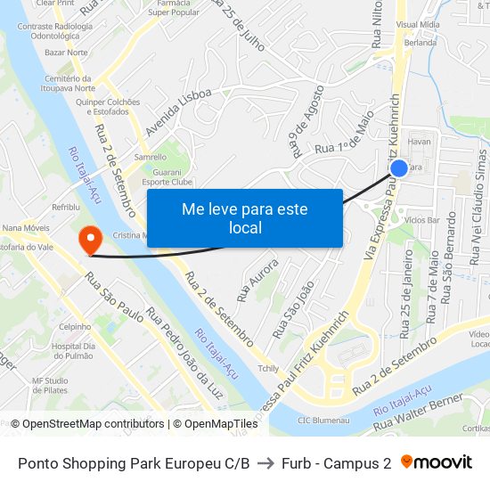 Ponto Shopping Park Europeu C/B to Furb - Campus 2 map