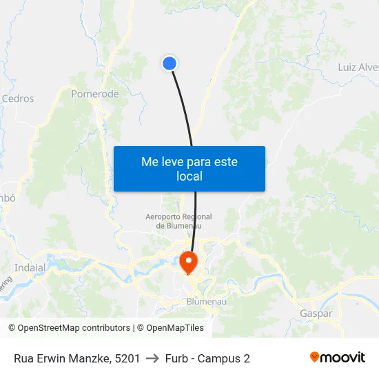 Rua Erwin Manzke, 5201 to Furb - Campus 2 map